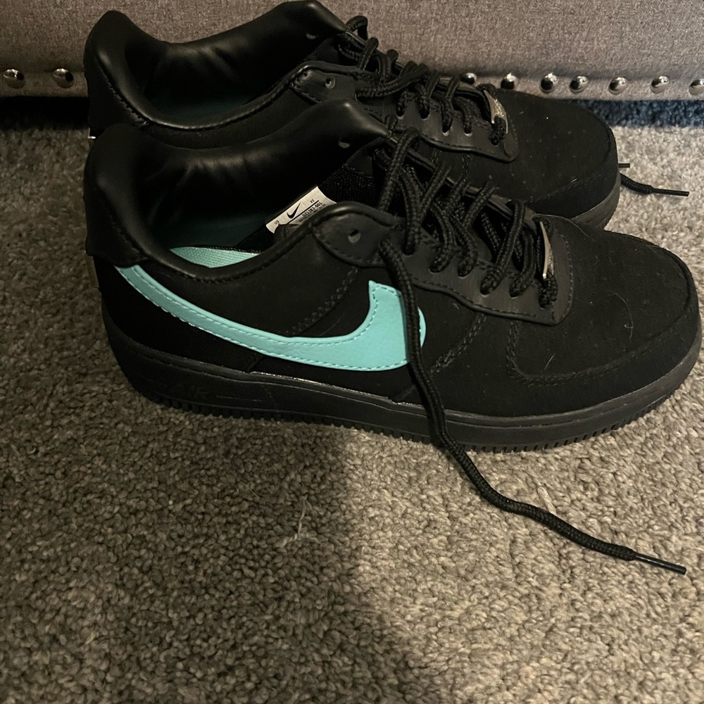 Nike Air Force 1 Low Tiffany & co. 
Black and Teal Athletic Shoes